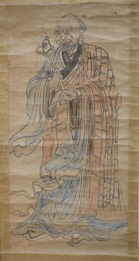 Chinese School, 19th century, two scroll paintings of luohan and Chinese School, 18th/19th century, scroll painting
